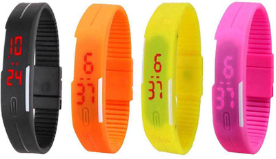 

NS18 Silicone Led Magnet Band Watch Combo of 4 Black, Orange, Yellow And Pink Watch - For Couple