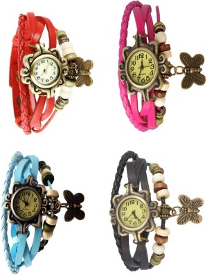 NS18 Vintage Butterfly Rakhi Combo of 4 Red, Sky Blue, Pink And Black Analog Watch  - For Women   Watches  (NS18)