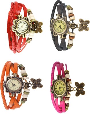 NS18 Vintage Butterfly Rakhi Combo of 4 Red, Orange, Black And Pink Analog Watch  - For Women   Watches  (NS18)