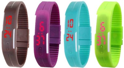 NS18 Silicone Led Magnet Band Combo of 4 Brown, Purple, Sky Blue And Green Digital Watch  - For Boys & Girls   Watches  (NS18)