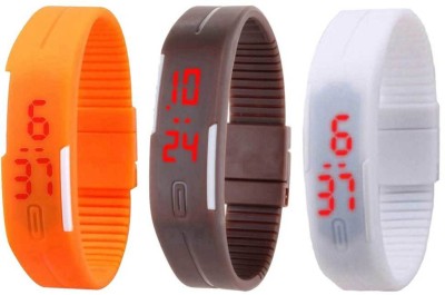 NS18 Silicone Led Magnet Band Combo of 3 Orange, Brown And White Digital Watch  - For Boys & Girls   Watches  (NS18)