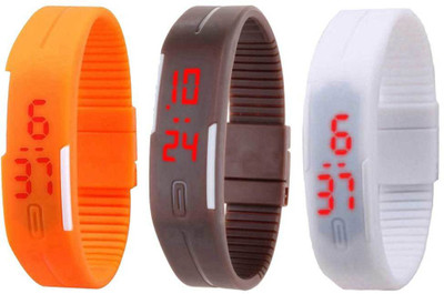 

Kissu Led Band Watch Combo of 3 Orange, Brown And White Watch - For Couple