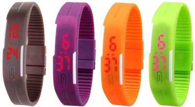 NS18 Silicone Led Magnet Band Combo of 4 Brown, Purple, Orange And Green Digital Watch  - For Boys & Girls   Watches  (NS18)