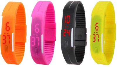 NS18 Silicone Led Magnet Band Combo of 4 Orange, Pink, Black And Yellow Digital Watch  - For Boys & Girls   Watches  (NS18)