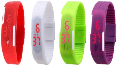 NS18 Silicone Led Magnet Band Watch Combo of 4 Red, White, Green And Purple Digital Watch  - For Couple   Watches  (NS18)