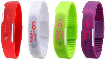 NS18 Silicone Led Magnet Band Watch Combo of 4 Red, White, Green And Purple Digital Watch  - For Couple   Watches  (NS18)