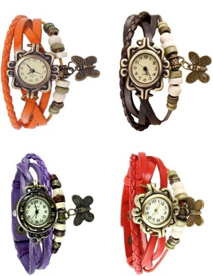 NS18 Vintage Butterfly Rakhi Combo of 4 Orange, Purple, Brown And Red Analog Watch  - For Women   Watches  (NS18)