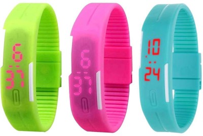 NS18 Silicone Led Magnet Band Combo of 3 Green, Pink And Sky Blue Digital Watch  - For Boys & Girls   Watches  (NS18)
