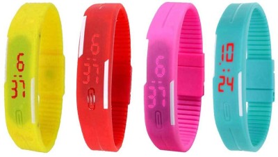 

NS18 Silicone Led Magnet Band Watch Combo of 4 Yellow, Red, Pink And Sky Blue Watch - For Couple