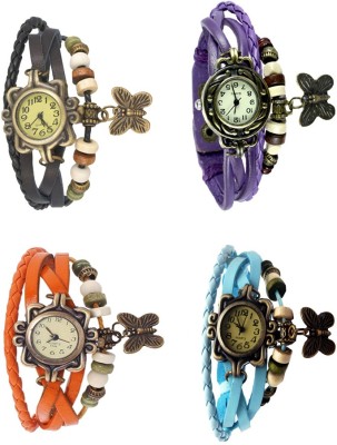 NS18 Vintage Butterfly Rakhi Combo of 4 Black, Orange, Purple And Sky Blue Analog Watch  - For Women   Watches  (NS18)
