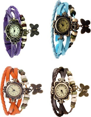 NS18 Vintage Butterfly Rakhi Combo of 4 Purple, Orange, Sky Blue And Brown Analog Watch  - For Women   Watches  (NS18)