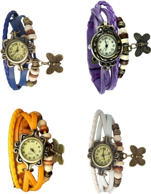 NS18 Vintage Butterfly Rakhi Combo of 4 Blue, Yellow, Purple And White Analog Watch  - For Women   Watches  (NS18)