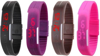 NS18 Silicone Led Magnet Band Combo of 4 Black, Purple, Brown And Pink Digital Watch  - For Boys & Girls   Watches  (NS18)