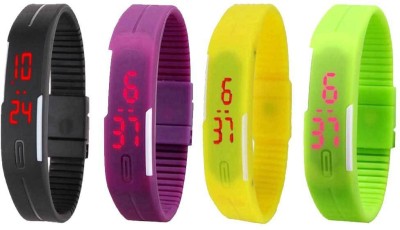 NS18 Silicone Led Magnet Band Combo of 4 Black, Purple, Yellow And Green Digital Watch  - For Boys & Girls   Watches  (NS18)