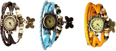 NS18 Vintage Butterfly Rakhi Combo of 3 Brown, Sky Blue And Yellow Analog Watch  - For Women   Watches  (NS18)