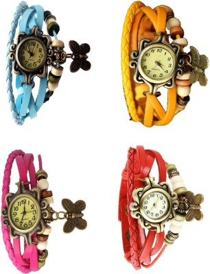 NS18 Vintage Butterfly Rakhi Combo of 4 Sky Blue, Pink, Yellow And Red Analog Watch  - For Women   Watches  (NS18)
