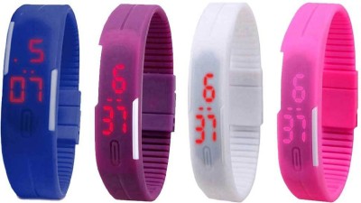 NS18 Silicone Led Magnet Band Watch Combo of 4 Blue, Purple, White And Pink Digital Watch  - For Couple   Watches  (NS18)