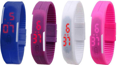 NS18 Silicone Led Magnet Band Watch Combo of 4 Blue, Purple, White And Pink Digital Watch  - For Couple   Watches  (NS18)