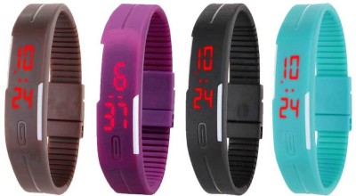 NS18 Silicone Led Magnet Band Watch Combo of 4 Brown, Purple, Black And Sky Blue Digital Watch  - For Couple   Watches  (NS18)