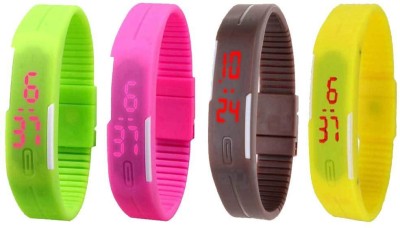NS18 Silicone Led Magnet Band Combo of 4 Green, Pink, Brown And Yellow Digital Watch  - For Boys & Girls   Watches  (NS18)