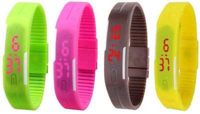 Kissu Led Magnet Band Combo of 4 Green, Pink, Brown And Yellow Watch - For Men & Women