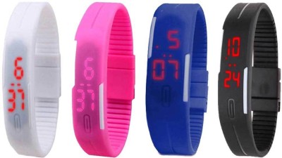NS18 Silicone Led Magnet Band Combo of 4 White, Pink, Blue And Black Digital Watch  - For Boys & Girls   Watches  (NS18)