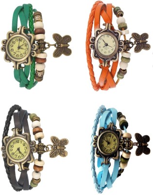 NS18 Vintage Butterfly Rakhi Combo of 4 Green, Black, Orange And Sky Blue Analog Watch  - For Women   Watches  (NS18)