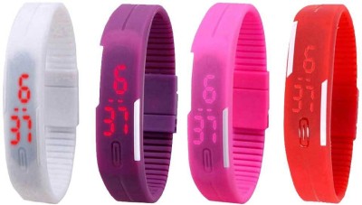 NS18 Silicone Led Magnet Band Watch Combo of 4 White, Purple, Pink And Red Digital Watch  - For Couple   Watches  (NS18)