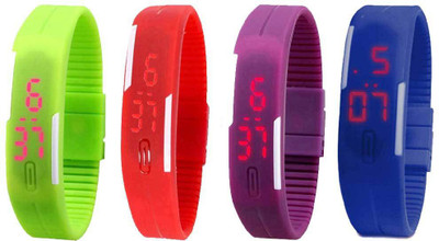 

NS18 Silicone Led Magnet Band Combo of 4 Green, Red, Purple And Blue Watch - For Boys & Girls