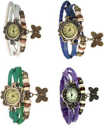 NS18 Vintage Butterfly Rakhi Combo of 4 White, Green, Blue And Purple Analog Watch  - For Women   Watches  (NS18)