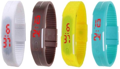 NS18 Silicone Led Magnet Band Watch Combo of 4 White, Brown, Yellow And Sky Blue Digital Watch  - For Couple   Watches  (NS18)