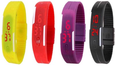 NS18 Silicone Led Magnet Band Combo of 4 Yellow, Red, Purple And Black Digital Watch  - For Boys & Girls   Watches  (NS18)