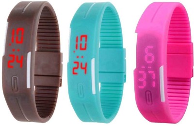 NS18 Silicone Led Magnet Band Combo of 3 Brown, Sky Blue And Pink Digital Watch  - For Boys & Girls   Watches  (NS18)