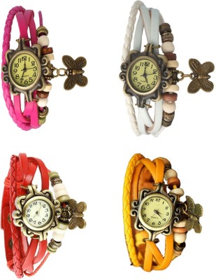 NS18 Vintage Butterfly Rakhi Combo of 4 Pink, Red, White And Yellow Analog Watch  - For Women   Watches  (NS18)
