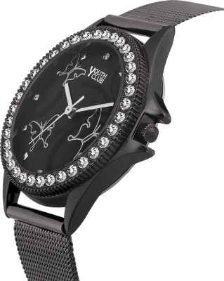 Youth Club SCF-003BLK STUDDED BLACK Analog Watch  - For Women   Watches  (Youth Club)