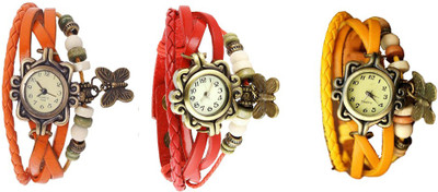 

Kissu Vintage Rakhi Combo of 3 Orange, Red And Yellow Watch - For Women