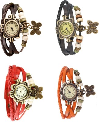 NS18 Vintage Butterfly Rakhi Combo of 4 Brown, Red, Black And Orange Analog Watch  - For Women   Watches  (NS18)