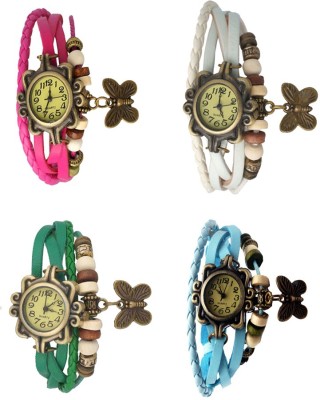 NS18 Vintage Butterfly Rakhi Combo of 4 Pink, Green, White And Sky Blue Analog Watch  - For Women   Watches  (NS18)