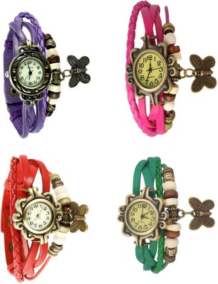 NS18 Vintage Butterfly Rakhi Combo of 4 Purple, Red, Pink And Green Analog Watch  - For Women   Watches  (NS18)