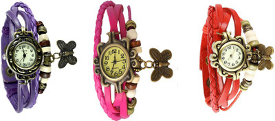 

Kissu Vintage Rakhi Watch Combo of 3 Purple, Pink And Red Watch - For Women