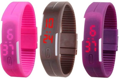 NS18 Silicone Led Magnet Band Combo of 3 Pink, Brown And Purple Digital Watch  - For Boys & Girls   Watches  (NS18)
