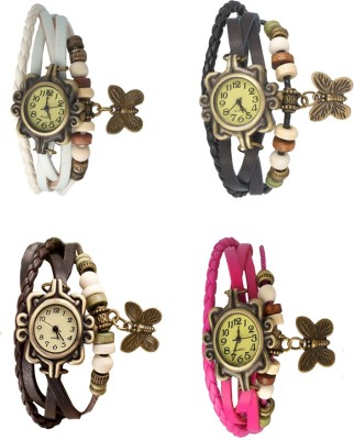 NS18 Vintage Butterfly Rakhi Combo of 4 White, Brown, Black And Pink Analog Watch  - For Women   Watches  (NS18)