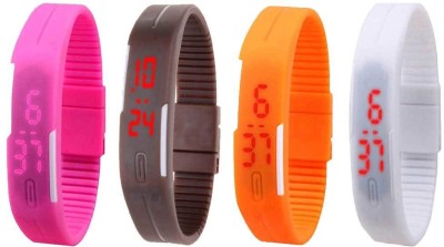 NS18 Silicone Led Magnet Band Combo of 4 Pink, Brown, Orange And White Digital Watch  - For Boys & Girls   Watches  (NS18)