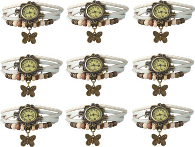 NS18 Vintage Butterfly Rakhi Combo of 9 White Analog Watch  - For Women   Watches  (NS18)