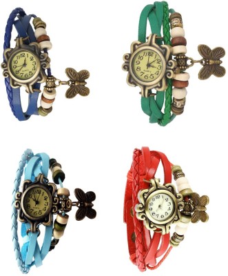 NS18 Vintage Butterfly Rakhi Combo of 4 Blue, Sky Blue, Green And Red Analog Watch  - For Women   Watches  (NS18)