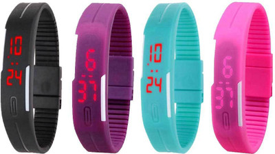 

NS18 Silicone Led Magnet Band Watch Combo of 4 Black, Purple, Sky Blue And Pink Watch - For Couple