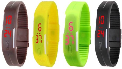 NS18 Silicone Led Magnet Band Combo of 4 Brown, Yellow, Green And Black Digital Watch  - For Boys & Girls   Watches  (NS18)