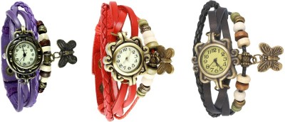 NS18 Vintage Butterfly Rakhi Watch Combo of 3 Purple, Red And Black Analog Watch  - For Women   Watches  (NS18)