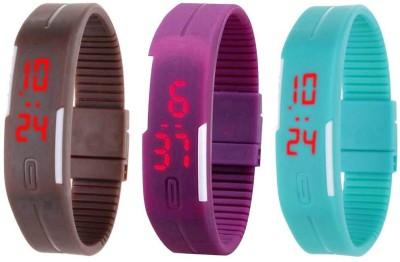 NS18 Silicone Led Magnet Band Combo of 3 Brown, Purple And Sky Blue Digital Watch  - For Boys & Girls   Watches  (NS18)