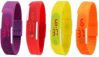 NS18 Silicone Led Magnet Band Combo of 4 Purple, Red, Yellow And Orange Digital Watch  - For Boys & Girls   Watches  (NS18)